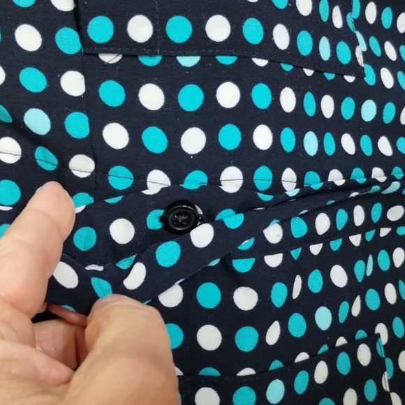 Van Heusen dark navy turquoise polka dot capped sleeve size large blouse - Picture 4 of 13